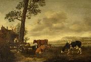 Anthonie van Borssom Landscape with cattle oil painting reproduction